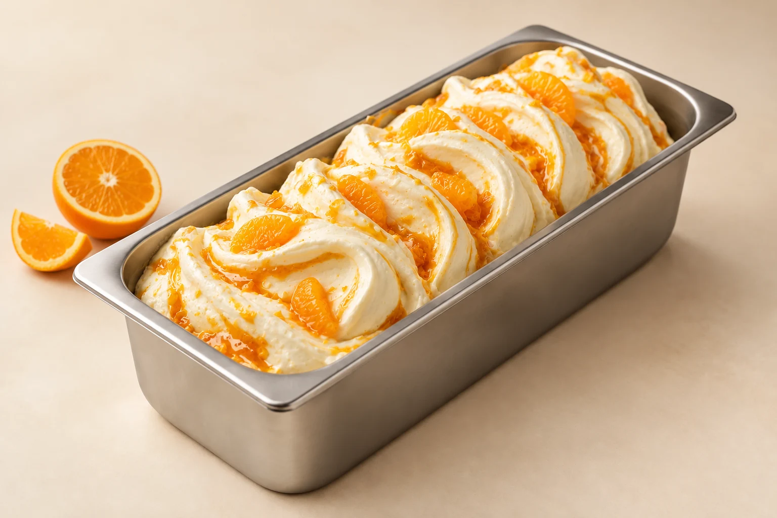 Joghurt mit Orange marmoriert im Eisbehälter