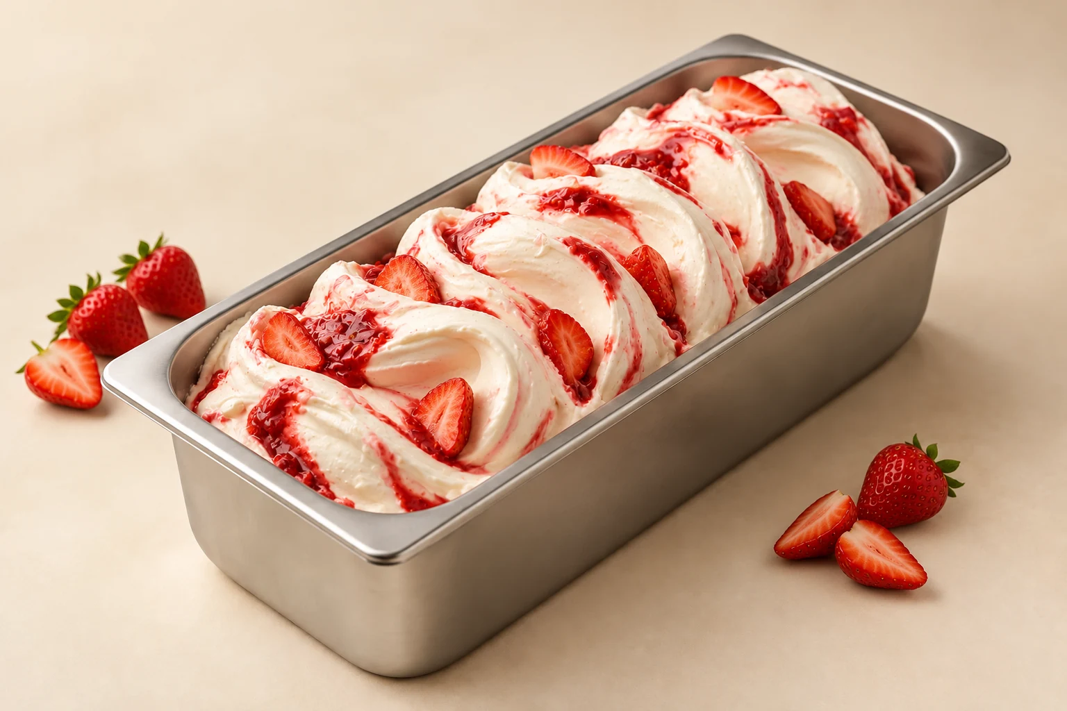 Joghurt mit Erdbeeren marmoriert im Eisbehälter